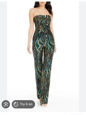 Dress the Population Andy Abstract Sequin Jumpsuit Size M Party